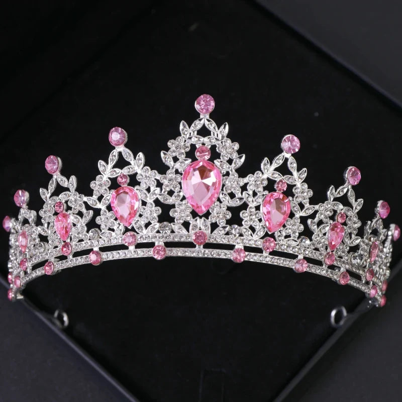 Pink Crystal Tiaras And Crowns Rhinestone Prom Diadem Crown For Women Bridal Wedding Hair Accessories Jewelry Crown Tiara Gift