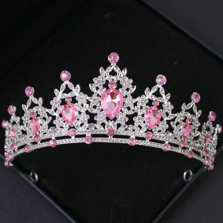 Pink Crystal Tiaras And Crowns Rhinestone Prom Diadem Crown For Women Bridal Wedding Hair Accessories Jewelry Crown Tiara Gift