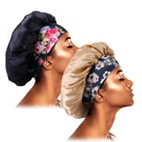 2PCS/LOT Women Fashion Printed Nightcap Wide Edge Beanie Solid Color Bonnets Multifunction Sleepcap Make Up Beauty Hair Care Hat