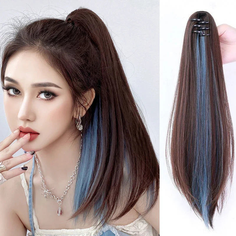 Ombre Color Straight Claw Clip On Ponytail Hair Extension Synthetic Ponytail Extension Hair For Women Pony Tail Hair Hairpiece