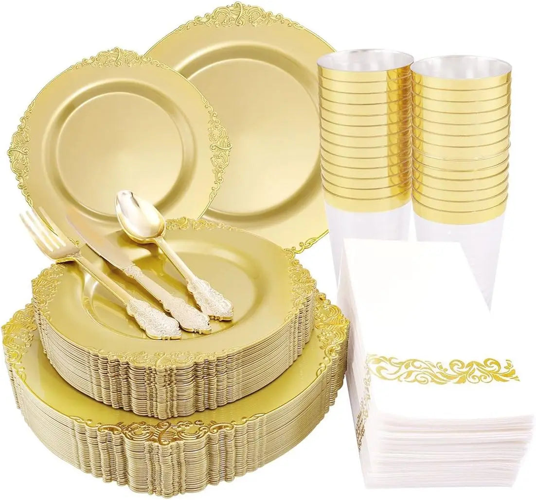 175pcs Plastic Plates- Disposable Plates include Dinner Plates,Dessert Plates, Forks,  Spoons,Knives,  Cups,Napkins