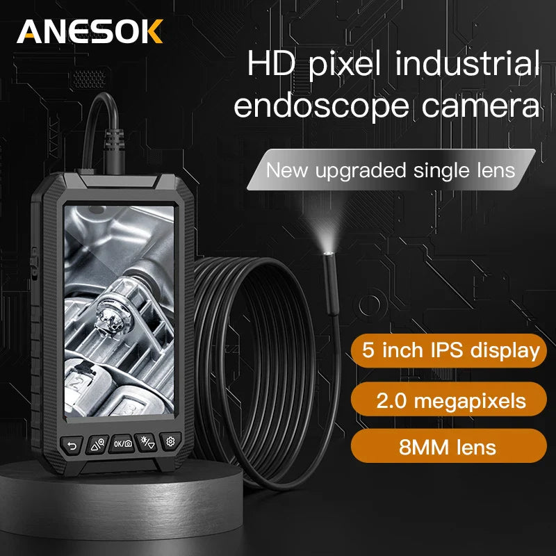 5.0Inch IPS Industrial Endoscope Camera 8mm HD1080P Dual & Single Lens Inspection Tool Borescope Waterproof For Car Sewer Piping