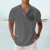 Summer Men Henley Shirt Short Sleeve Tops 3d Sun Graphic Clothing Fashion Designer Apparel Streetwear Mens Hawaiian Shirts 2023