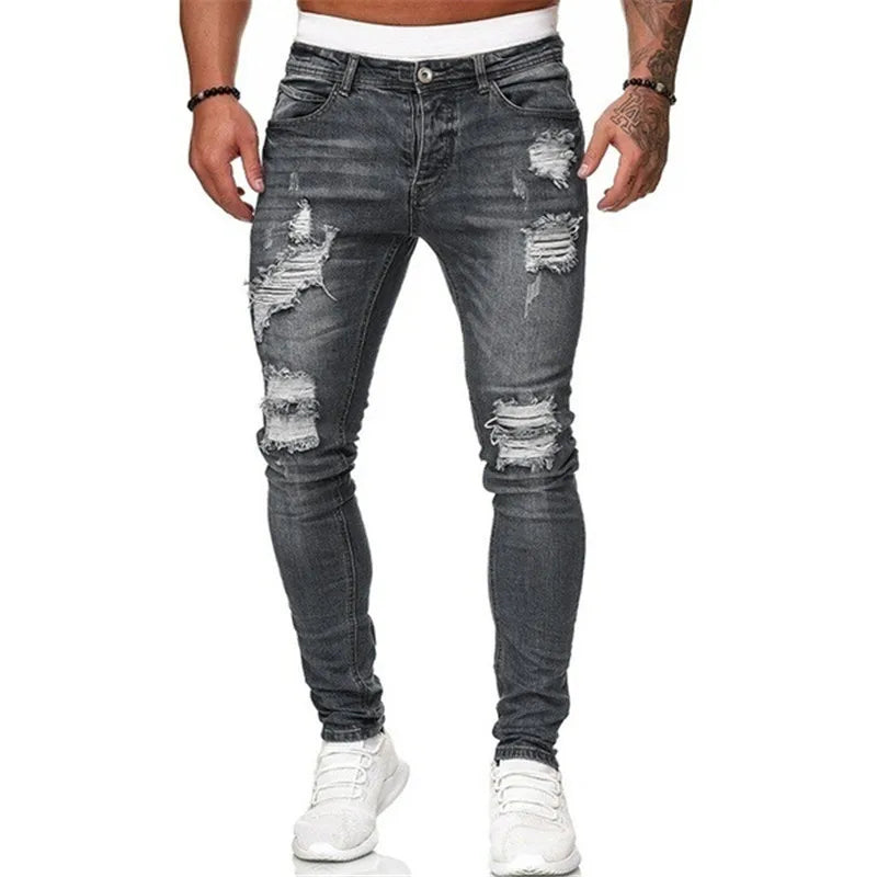 Men's Jeans 2022 New Men's Casual Pants Ripped Spring And Autumn Sports Jeans Pocket Straight Street Run Soft Denim Neutral Slow