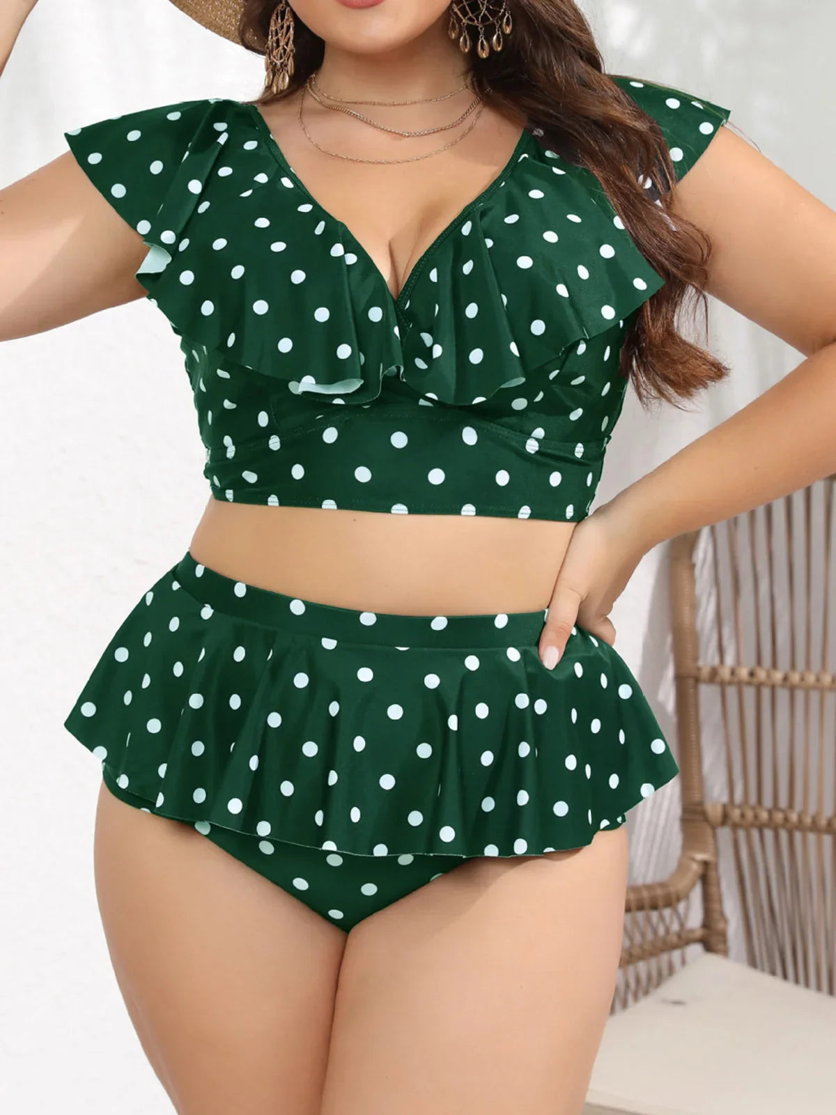 0XL - 4XL Polka Dots Bikini Large Size Swimwear Plus Size Women Swimsuit Female Two-pieces Bikini set Bather Bathing Suit V3745