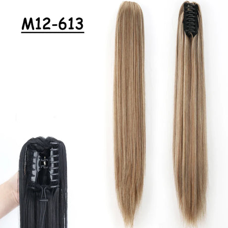 Synthetic Claw Clip On Ponytail Hair Extensions Long Straight 24" Heat Resistant Pony Tail HairPiece BlackBrown Blonde Hairstyle