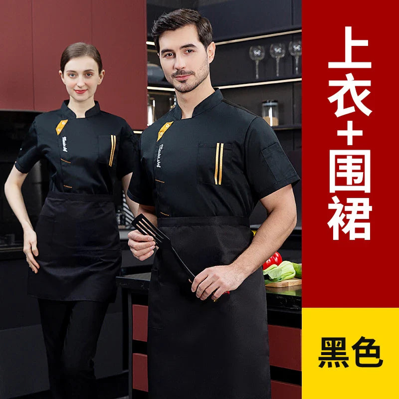 black Chef Jacket Short Sleeve chef uniform Cook Coat Chef T-shirt Baker Work Uniform Waiter Restaurant Hotel Clothes women Logo