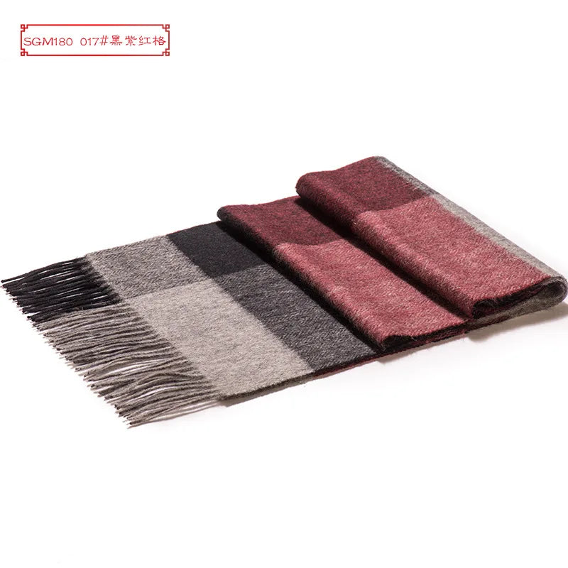 High Quality 100% Wool Scarf Men Autumn Winter Korean Long Warm Plaid Couple Muffler Male Soft Cashmere Thermal Shawl Gentlemen