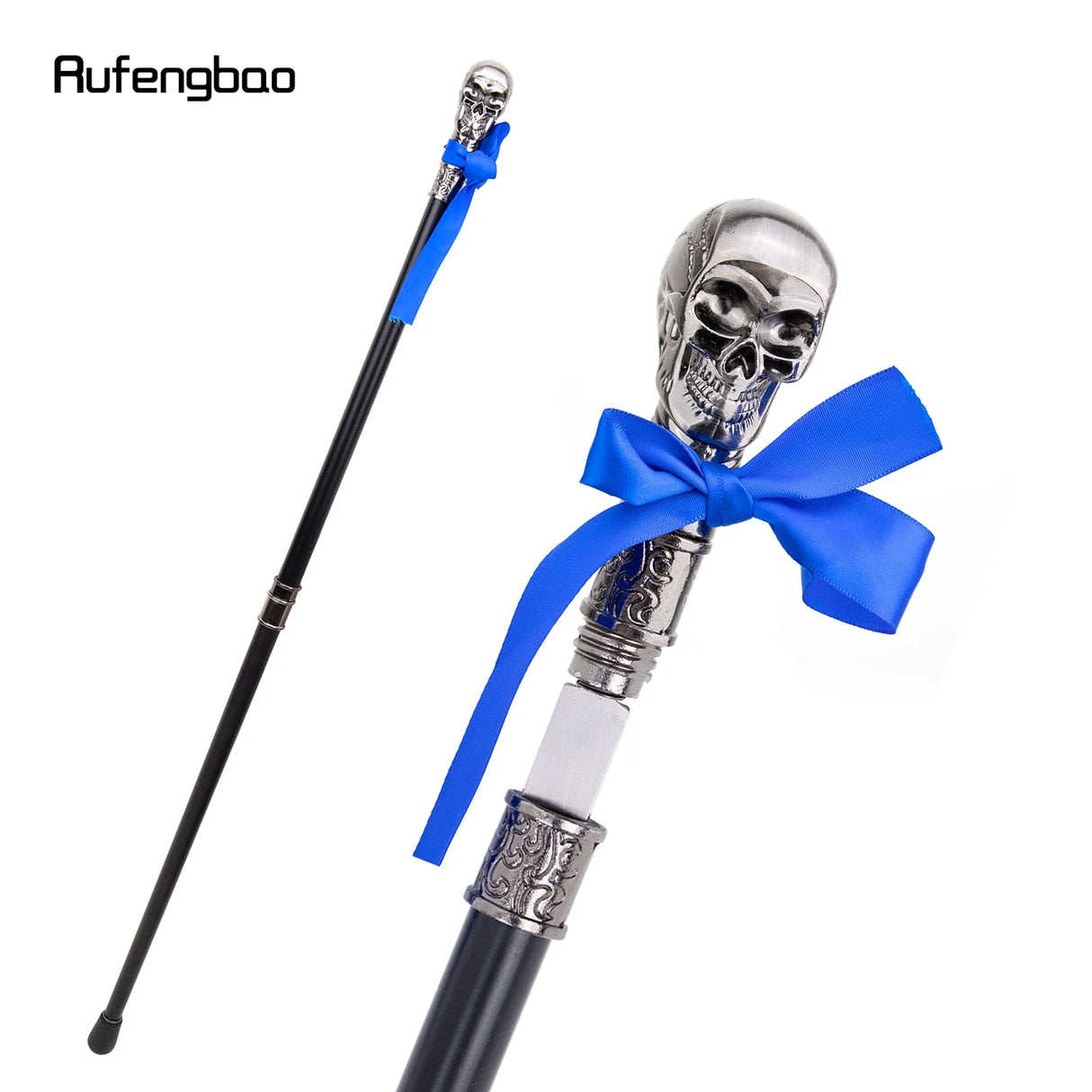 Skull Head with Bow Tie Walking Stick with Hidden Plate Self Defense Fashion Cane Plate Cosplay Crosier Stick 93cm