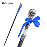 Skull Head with Bow Tie Walking Stick with Hidden Plate Self Defense Fashion Cane Plate Cosplay Crosier Stick 93cm