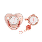 Baby Pacifier Letter Clip Chain Cover Newborn 26 Name Initial Bling Rose Gold Silicone Pacifiers Infant Nipple Dummy Baby Shower