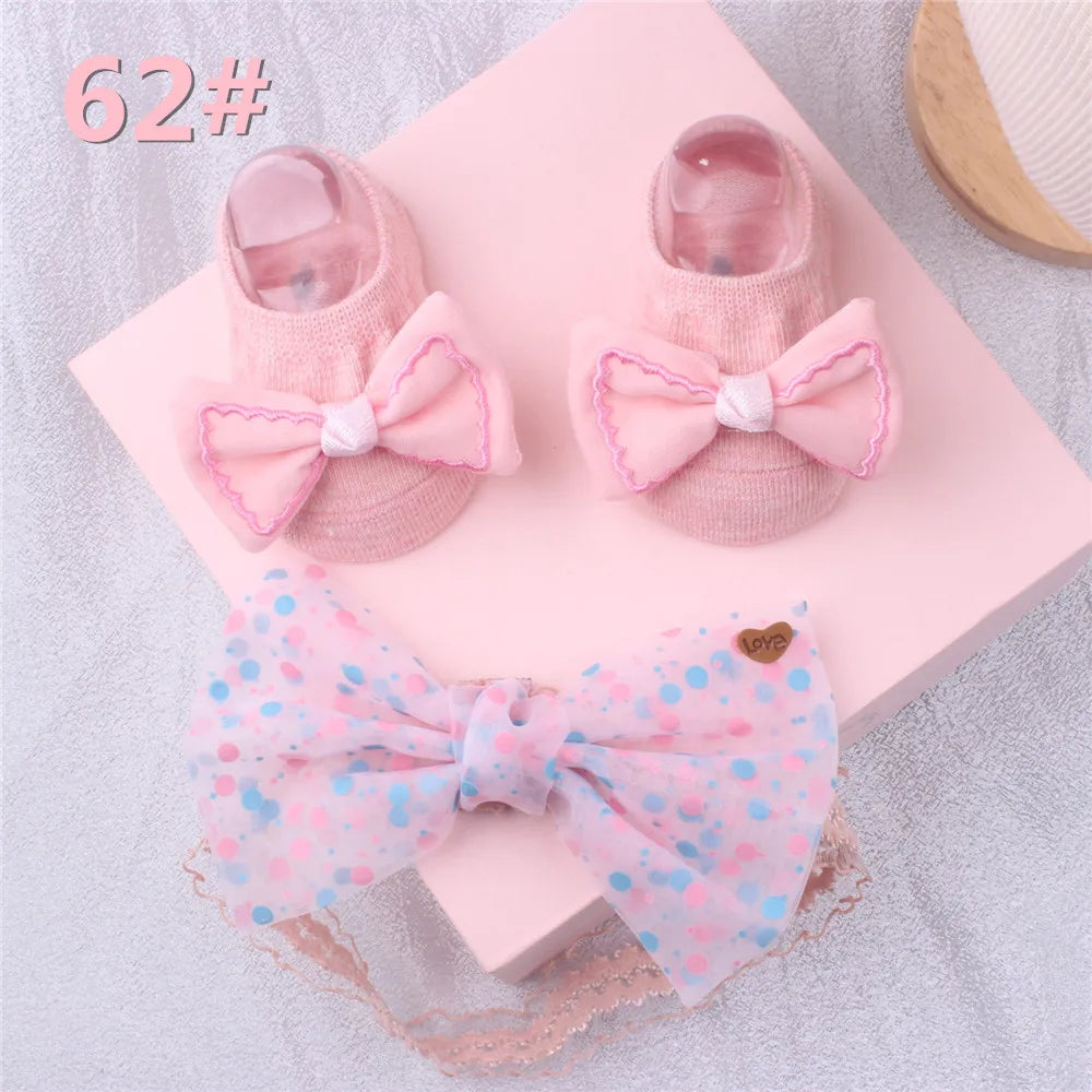 1 Set Cute Gift Bow Flowers Baby Girls Headband Socks Cartoon Animal Bow Newborn Girls Hair Band Kids Headwear Hair Accessories