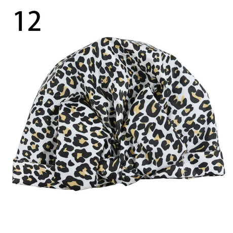 Waterproof Leopard Print Cap Elastic Bow Nightcap Women Satin Hair Bonnet Silk Sleeping Cap Bathroom Shower Accessories Supplies