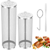 BBQ Grill Basket Barbecue Grill Grate Camping Cookware Stainless Steel Mesh Cylinder Washable for Grilling Vegetables Meat