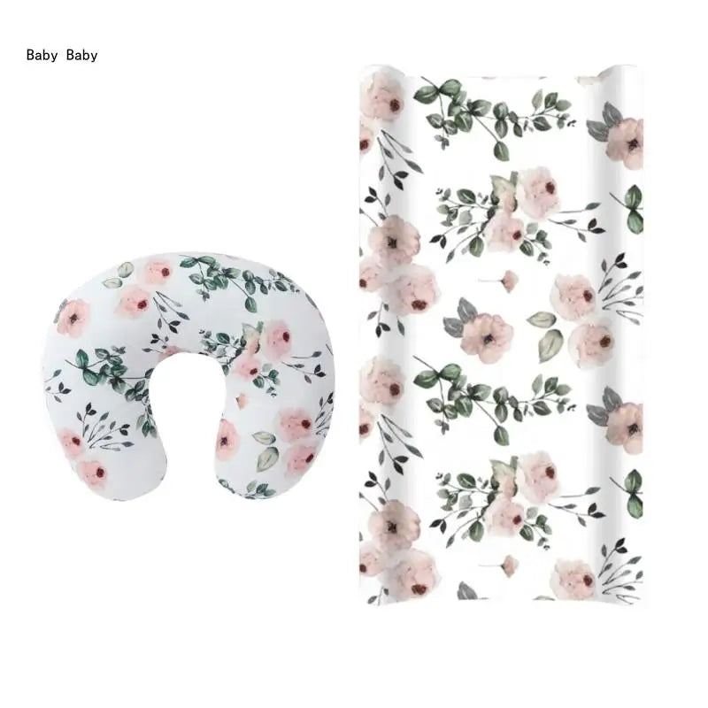 2pcs Printed Nursing Pillow Case Diaper Changing Pad Cover Set for Newborns Comfortable Baby Nappy Changing Mat Sleeve