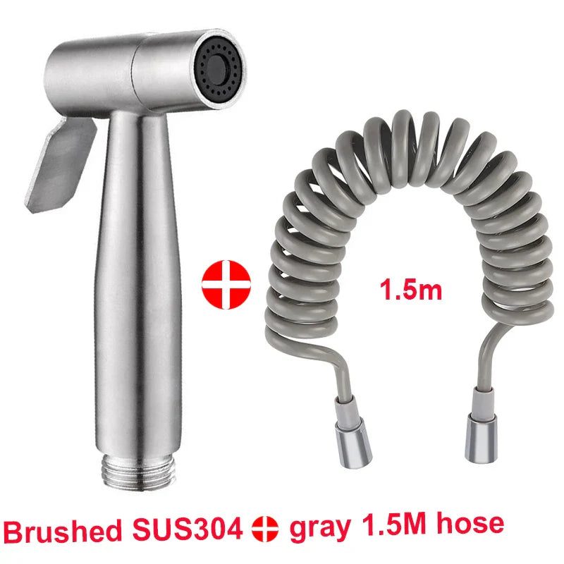 Handheld Bidet Sprayer Set 304 Stainless Steel Spray Gun Shower Handheld Toilet Bidet Faucet Sprayer Shower Nozzle Self Cleaning