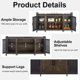 Industrial Wine Bar Cabinet for Liquor and Glasses, Rustic Sideboard  Buffet with  Rack, Farmhouse Coffee