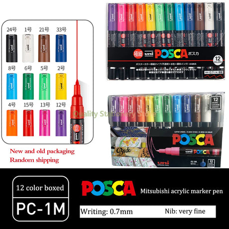 UNI Posca Markers marcadores PC-1/3/5M Acrylic Permanent Graffiti Pen Art Supplies For Rock Metal Leather Ceramic Glass Plastic