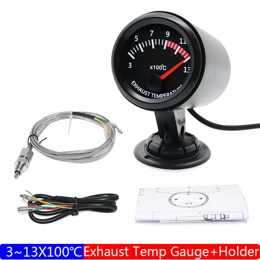 2" 52MM Exhaust Gas Temp Gauge Racing Meter White LED EGT Auto Car 3~13X100℃ EGT Temperature Meter+Sensor for Gasoline Car 12V