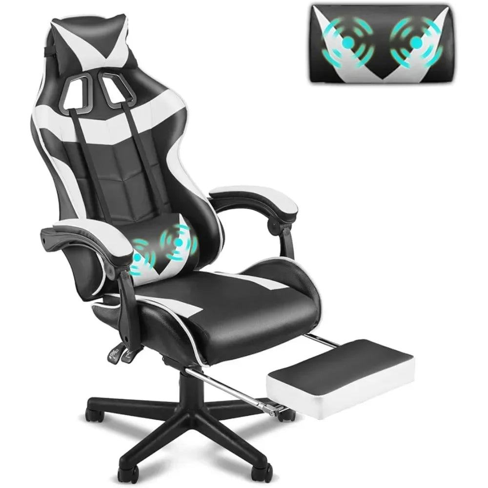 Reclining Chair Office (Polar White) Ergonomic Gamer Chair With Headrest Video Game Chairs for Adults Teens Chaise Gaming Sofa