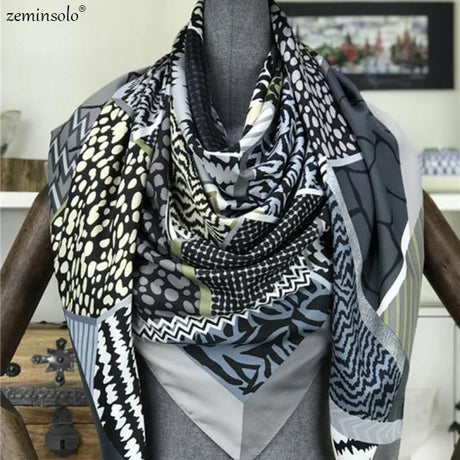 100% Twill Silk Scarf Women Print Shawl Echarpe Fourlard Femme Square Scarves For Women Hijab Bandanas Bufandas Mujer 130*130cm