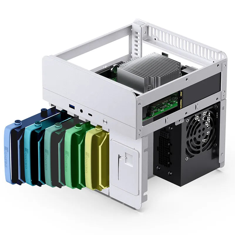 JONSBO N2 White Aluminum NAS Chassis ITX Version Supports SFX Power Slot Compartment 5+1 Hard Drive Slot 12CM Fan Computer Case