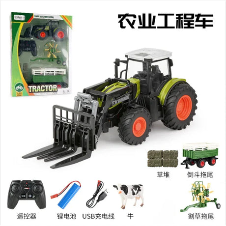 Simulation Of RC Farmer Car Grab Wooden Car Combination Animal Husbandry Farm Toys And Children's Gifts Agricultural Vehicle Set