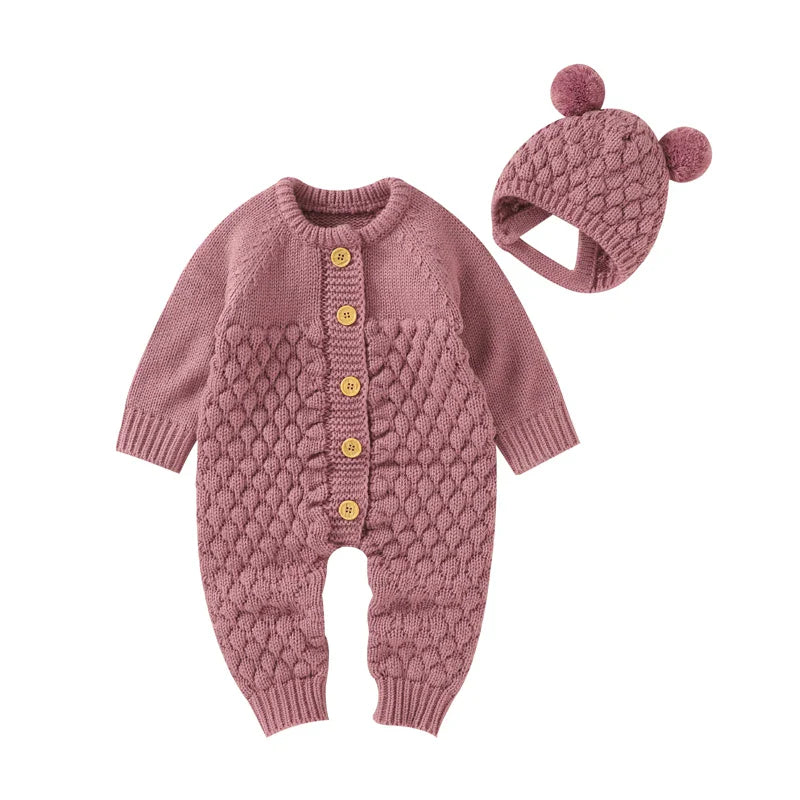 Baby Rompers Clothes Autumn Winter Knitted Newborn Boys Girls Solid Plain Jumpsuits Fashion Solid Plain Toddler Kids Unisex Wear