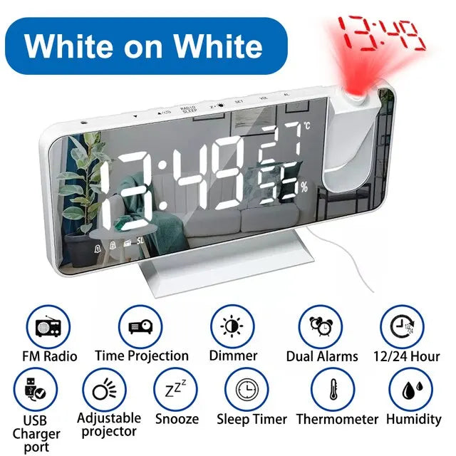 LED Digital Alarm Clock Bedroom Electric Alarm Clock with Projection FM Radio Time Projector Bedroom Bedside Clock