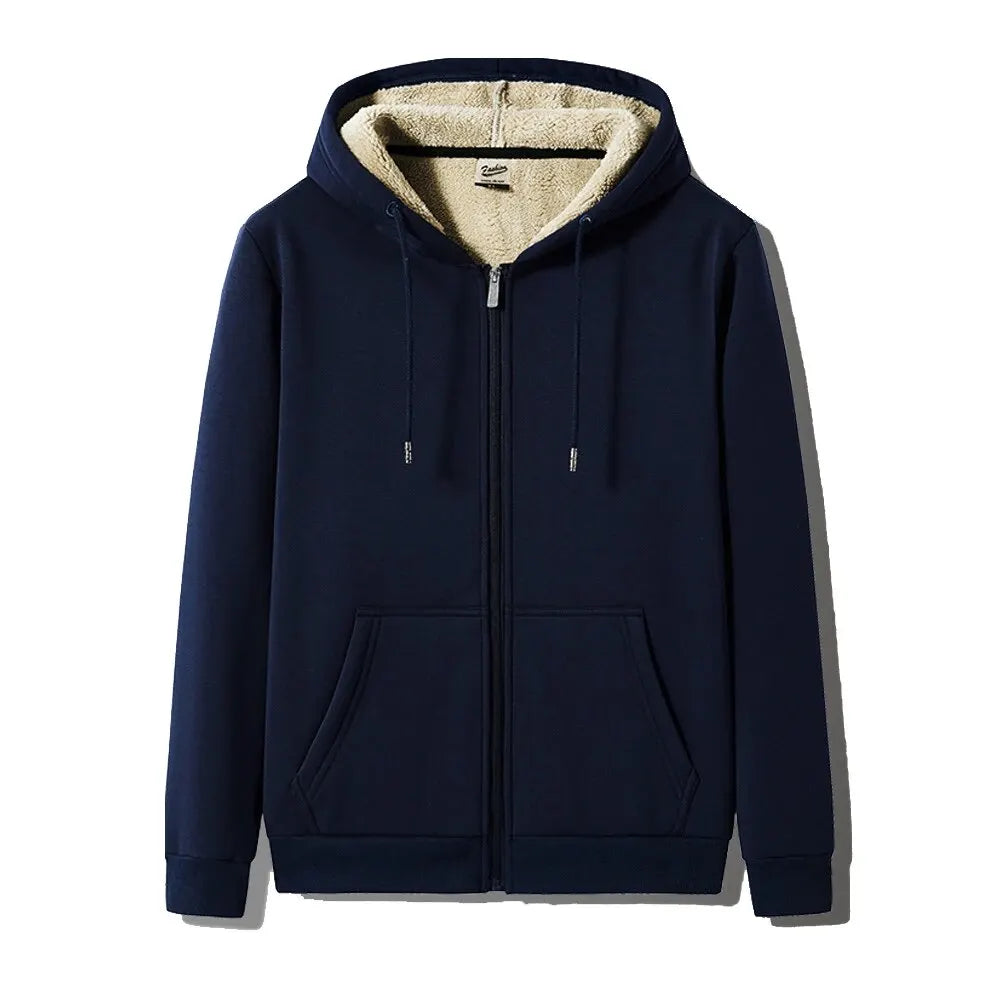 Winter Jacket Men Lambswool Warm Thicken Jackets Jogging Casual Zip Up Coat Men Sweatshirt Plush Lined Cardigan Hoodie