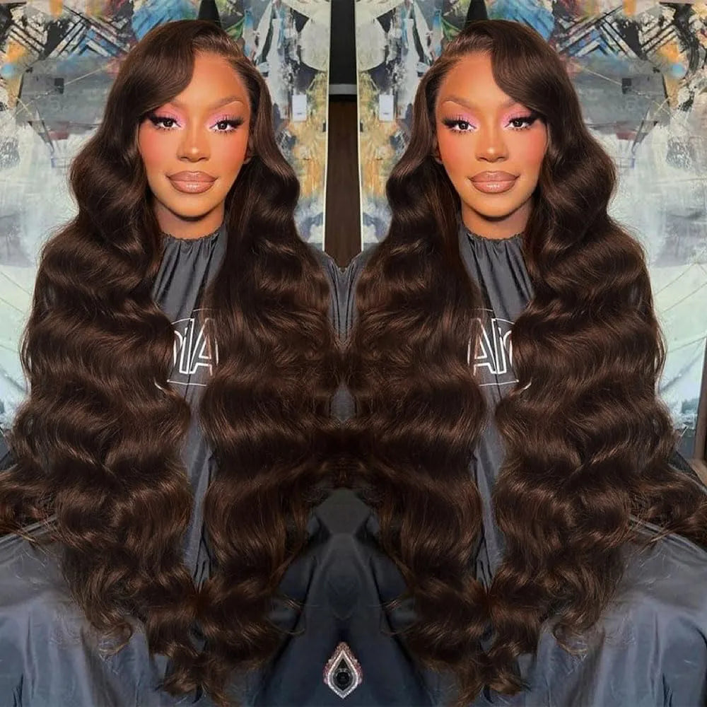 Chocolate Brown Body Wave Lace Front Wigs Human Hair Light Brown 13x4 HD Transparent Lace Frontal Wig Preplucked Brazilian Hair