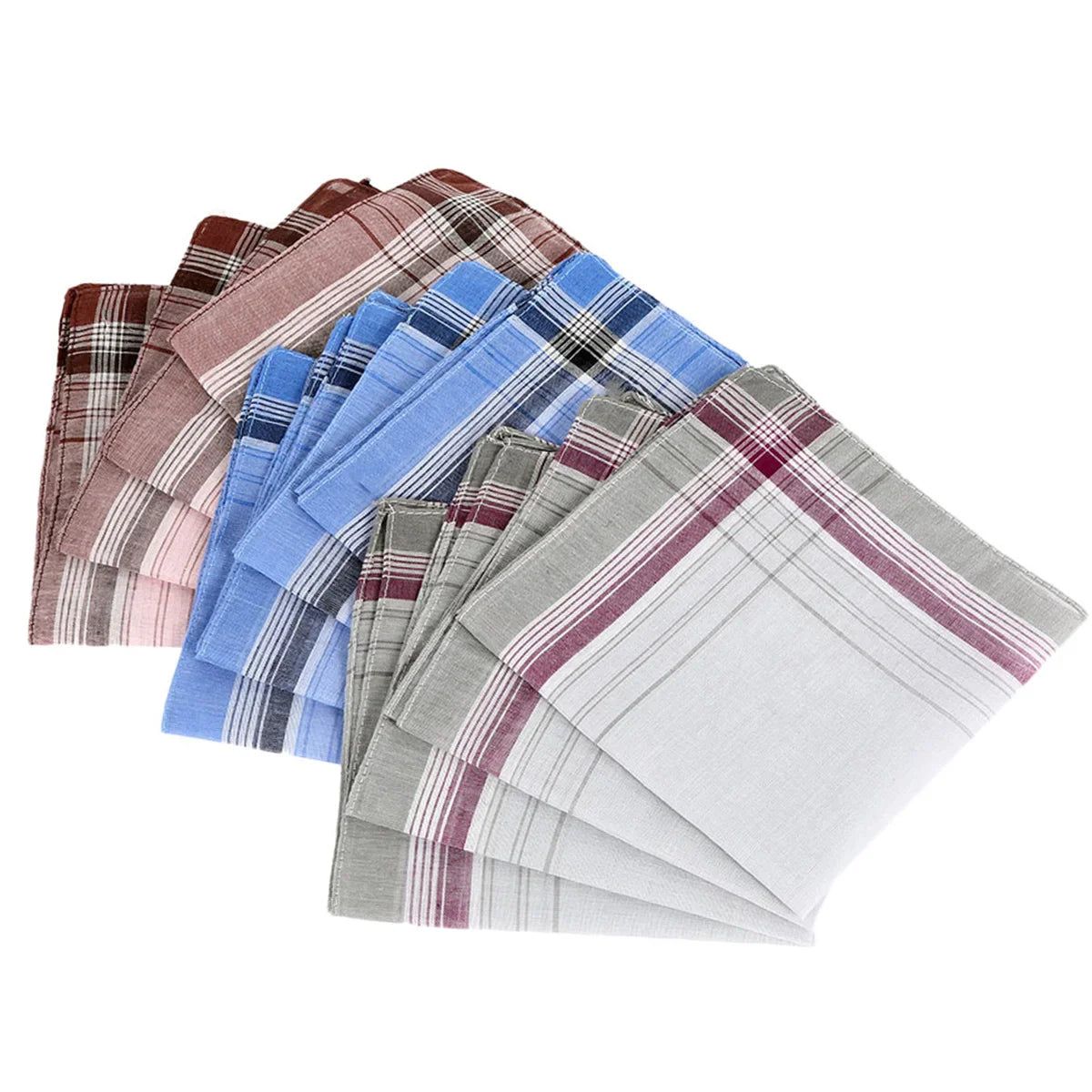 12Pcs 38*38cm Square Plaid Stripe Handkerchiefs Men Classic Vintage Pocket Pocket Pure Cotton Towel For Wedding Party Supplies