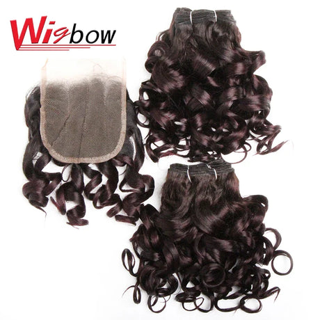 Human Brazilian Hair Weave Bundles With Closure Ombre Bouncy Curly Hair Bundles With 4x4 Closure For Women T1B27/30/99J 6+1/Lot