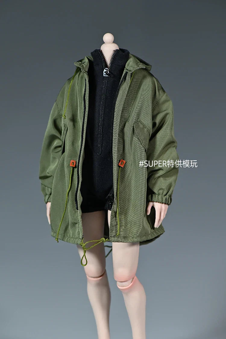 Multicolour 1/6 Fashion Soldier Mid Lengt Military Green Loose Zipper Loose Coat Adjustable Jacket For 12in Action Figures Body