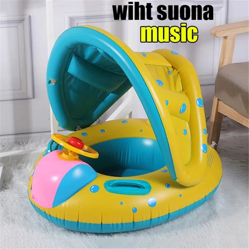 Inflatable Baby Toys Swim Ring Floating Seat Outdoor Swimming Pool Sun Shade Toddler Swim Circle Beach Water Toys for Children