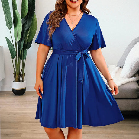 Solid Color Large Size Lady Dress for 2024 Summer Short Sleeved Plus Size Women Dress Slim Fit Oversized Female Clothing 4XL XXX