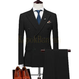 Mens Double Breasted Suits Terno Masculino Slim Fit Men's Formal Suits Set Brand Black Grey Jacket Pants Vest