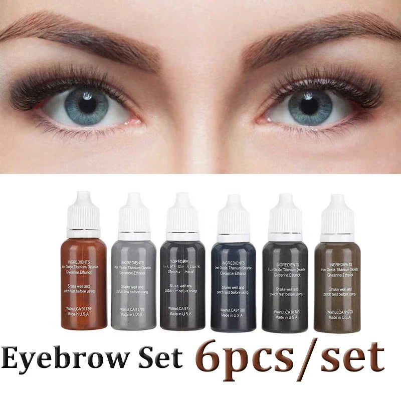 6pcs Lip Eyebrow Eye Liner Pigment Set Semi-Permanent Makeup Tattoo Pigment Ink Plant Extract Makeup Tattoo Ink for Tattoo 15ml