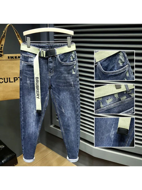 Fashion Designer Men Jeans Retro Stretch Slim Fit Painted Ripped Jeans Men Korean Style Vintage Casual Denim Pants Hombre