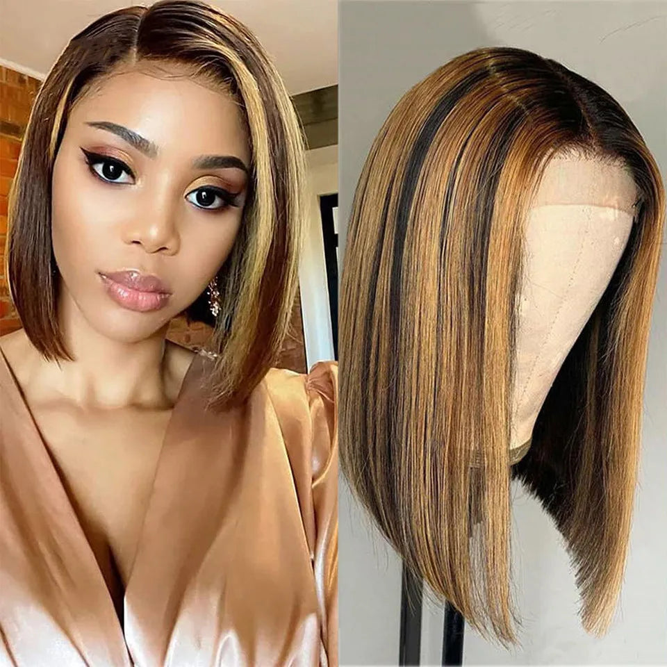 Sun-Ray T Part Lace Front Wig 13*4 Lace Front Human Hair Wigs For Women  Closure Wigs 180 Density Short Straight Bob Wigs