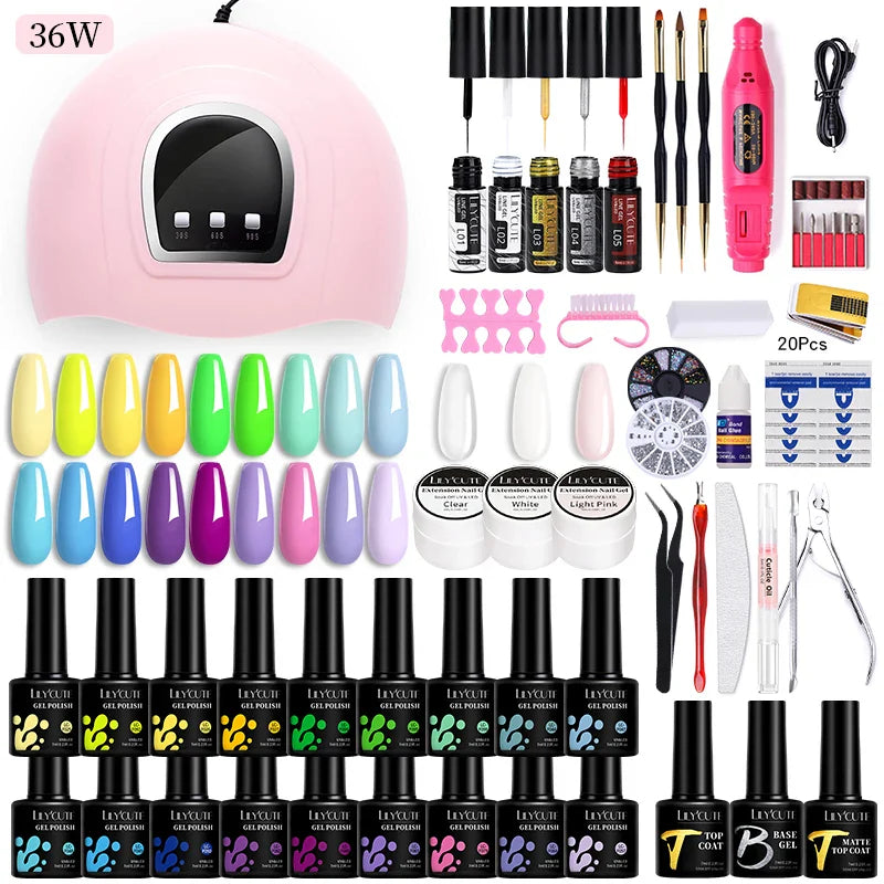 LILYCUTE Manicure Set For Quick Nail Extensions Gel Nail Polish With UV LED Nail Lamp Electric Nail Drill All For Nail Gel Tools