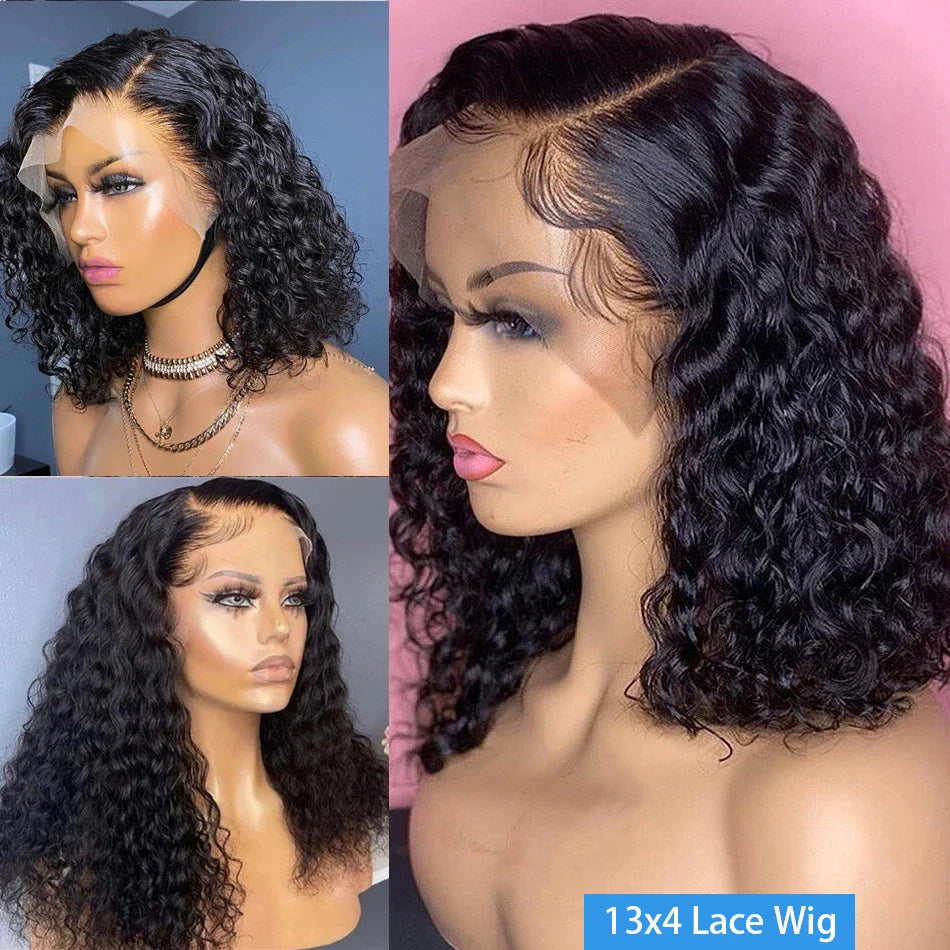 13x4 Deep Wave Lace Front Bob Wig 180 Density Human Hair Wigs 4X4 Remy Short Bob Wig Water Wave Lace Frontal Wigs For Women