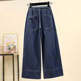 Plus Size 3XL 4XL 5XL Denim Pants For Women High Waist Fashion Loose Wide Leg Jean Street Clothing Female Large Korean