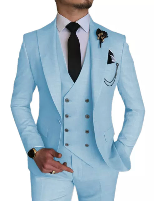 Fashion Smart Business Sky Blue Costume Homme Wedding Men Suits Peak Lapel Groom Tuxedos Terno Masculino Prom Blazer 3 Pieces