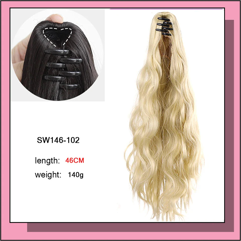 AS Long Wavy Straight Claw Clip On Ponytail Hair Extension Synthetic Ponytail Extension Hair For Women Pony Tail Hair Hairpiece