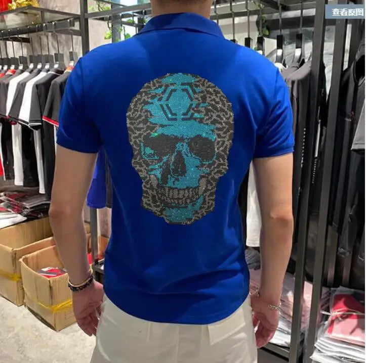 Embroider logo Men Rhinestones S-2XL  Men Polo Shirt New Short Sleeve brand Shirts