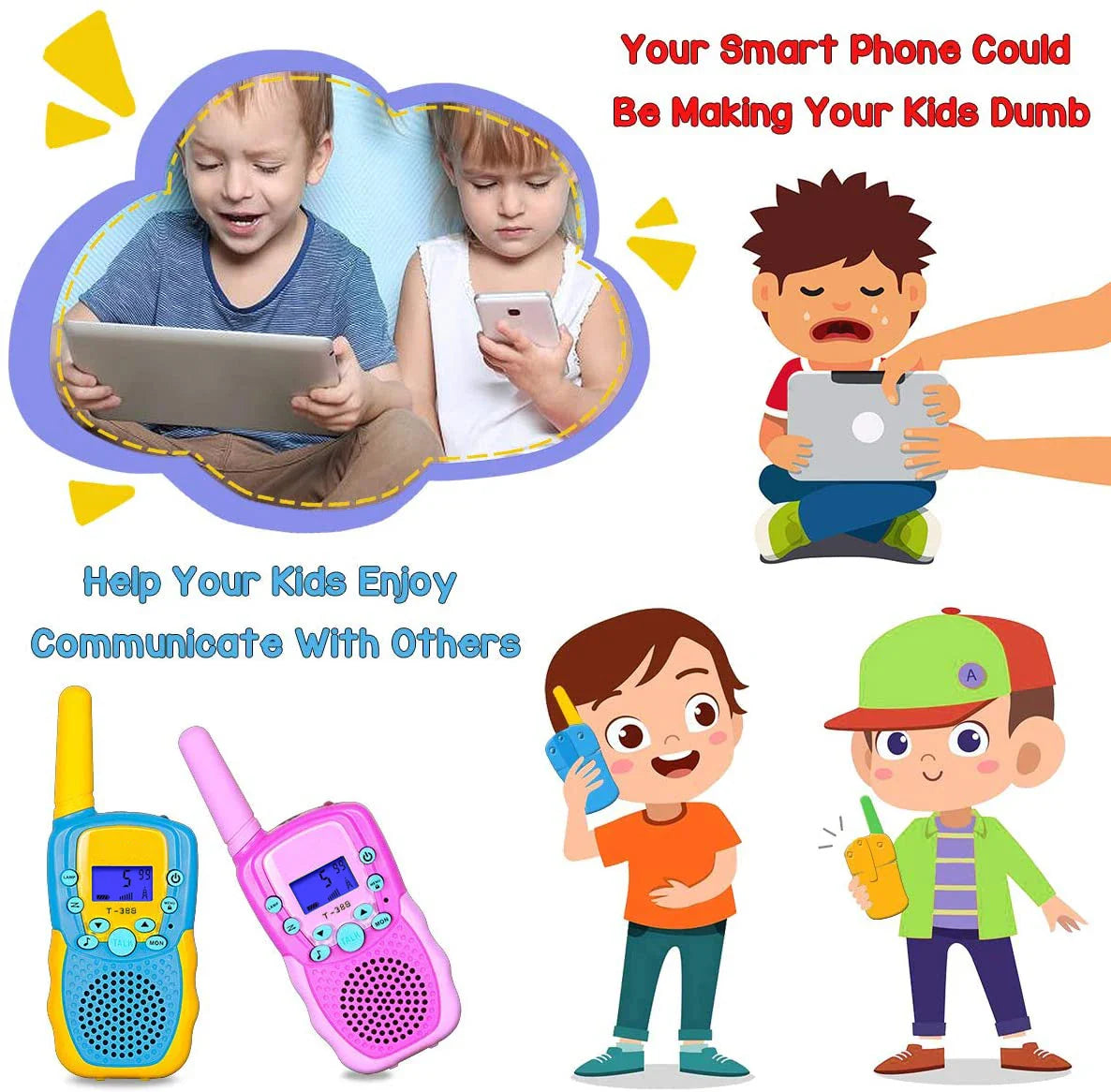 T388 Walkie Talkie Children Radio Receiver Walkie Talkie Toy Kids Birthday Gift Child Toys for Boys Girls 3 Km Hand-held 2Pcs