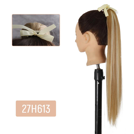 AZQUEEN 55CM Long Straight Bow Tie Ponytail Clip In Hair Extension Natural Brown Blonde Synthetic Pony Tail Hairpieces For Women