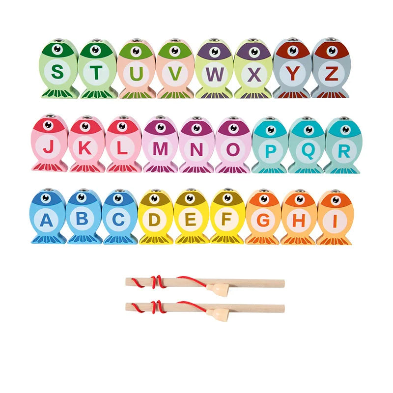 Kids Wooden Fishing Game Toys Gifts Early Education Alphabet Numeric Cognitive Toys Children Interactive Games Toys for Gifts