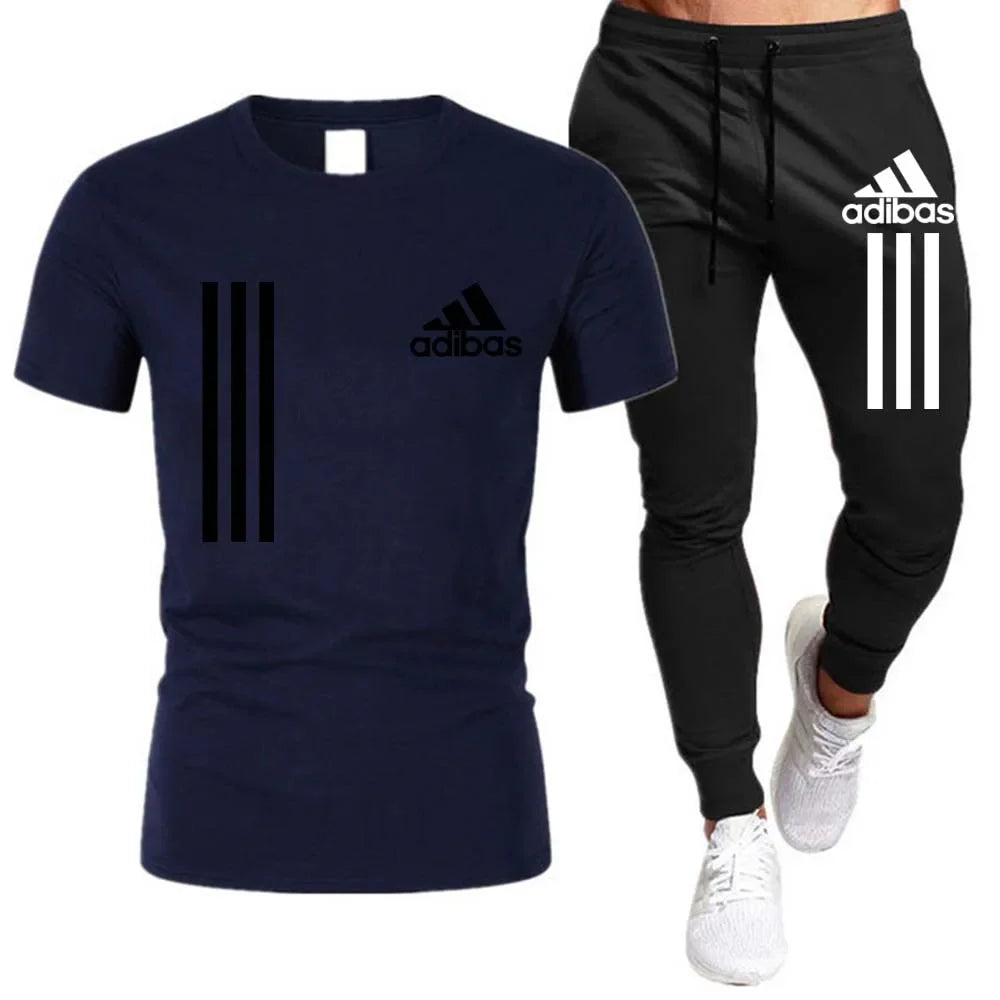 Cotton Men's T-shirt Sets Fashion Casual Tee Shorts Running Suit for Men Summer Harajuku Male Streetwear Tops Clothes